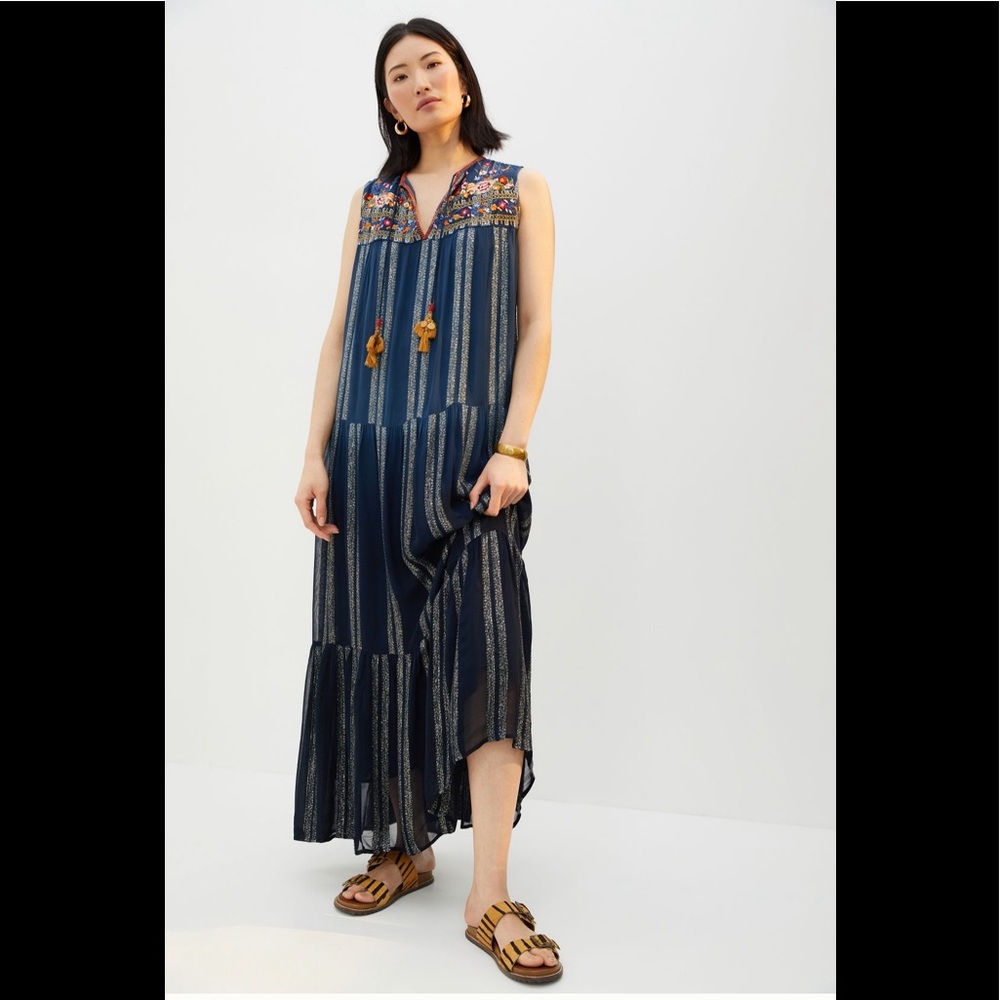 ANTHROPOLOGIE VERB EMBROIDERED SHIMMER MAXI DRESS